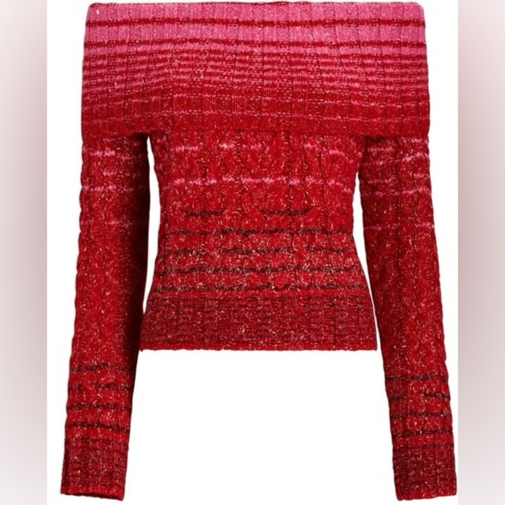 STAUD Myrna Off The Shoulder Cable Knit Sweater
